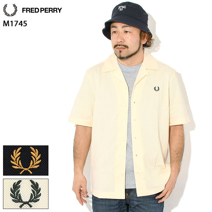 乐天商城 - フレッドペリー FRED PERRY シャツ 半袖 メンズ コンプレス メッシュ リビア カラー ( FREDPERRY M1745 Compress Mesh Revere Collar S/S Shirt オープンカラーシャツ カジュアルシャツ トップス フレッド ペリー フレッド・ペリー ) ice field icefield