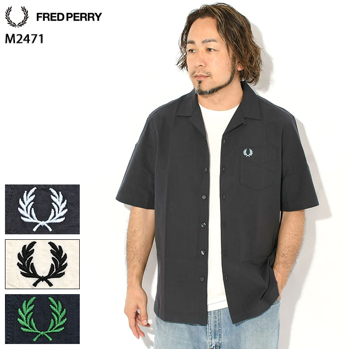 Rakuten - フレッドペリー FRED PERRY シャツ 半袖 メンズ シアサッカー リビア カラー ( FREDPERRY M2471 Seersucker Revere Collar S/S Shirt オープンカラー カジュアルシャツ トップス フレッド ペリー フレッド・ペリー ) ice field icefield
