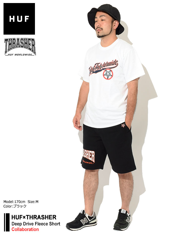 ハフ HUF ハーフパンツ メンズ スラッシャー ディープ ドライブ フリース ショーツ コラボ ( HUF×THRASHER Deep Drive Fleece Short スウェットショーツ ショートパンツ ハーパン ボトムス メンズ 男性用 PT00266 ) ice field icefield