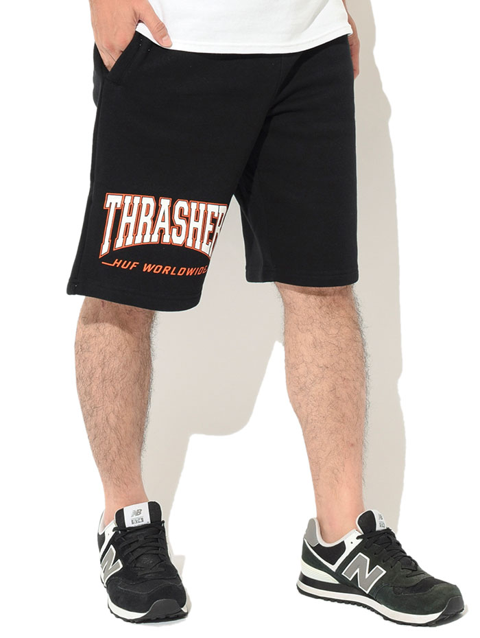 ハフ HUF ハーフパンツ メンズ スラッシャー ディープ ドライブ フリース ショーツ コラボ ( HUF×THRASHER Deep Drive Fleece Short スウェットショーツ ショートパンツ ハーパン ボトムス メンズ 男性用 PT00266 ) ice field icefield