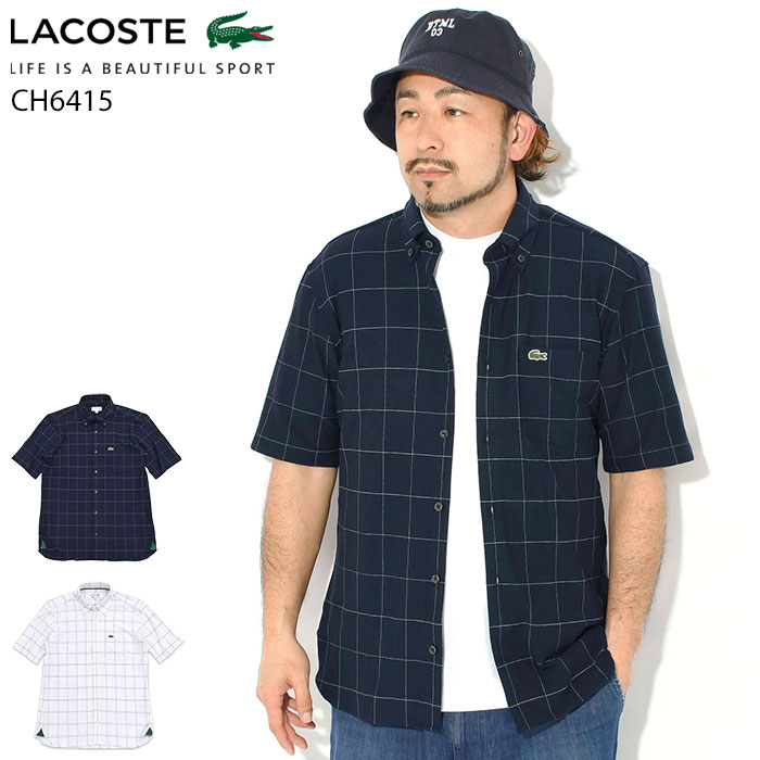 乐天商城 - ラコステ LACOSTE シャツ 半袖 メンズ CH6415 ( lacoste CH6415 S/S Shirt ストレッチ チェック ボタンダウンシャツ カジュアルシャツ トップス CH6415-99 )