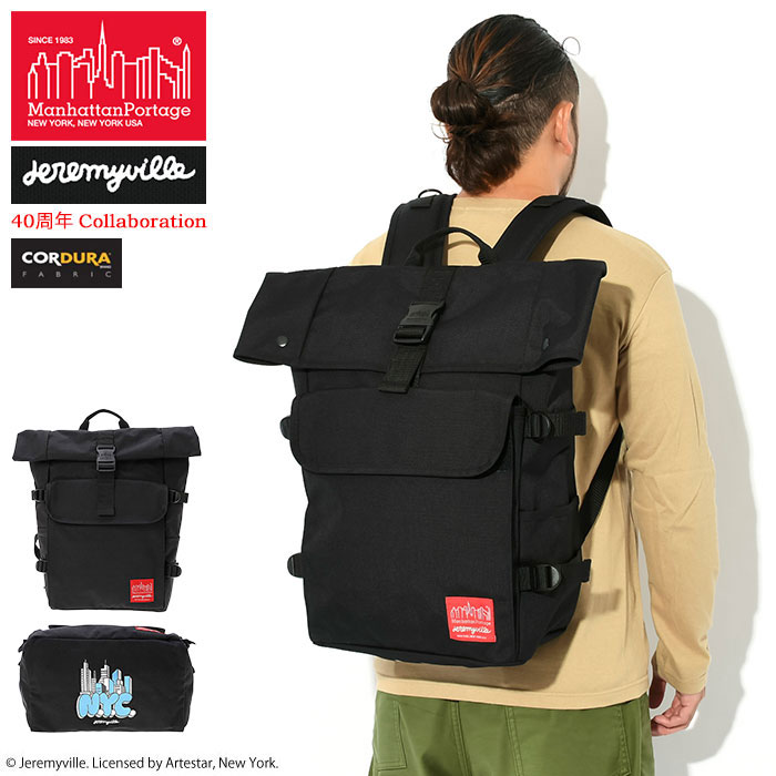 マンハッタンポーテージ Manhattan Portage リュック ジェレミーヴィル NYC プリント シルバーカップ バックパック ブラック/レッド コラボ ( Jeremyville NYC Print Silvercup Backpack Black/Red 40周年 MP1236JVNYC メンズ レディース 男女兼用 )