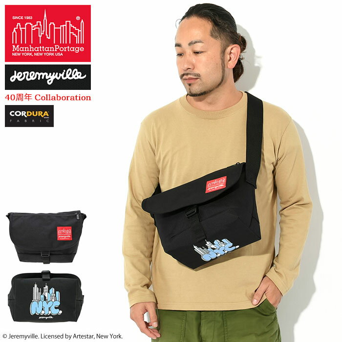 マンハッタンポーテージ Manhattan Portage メッセンジャーバッグ ジェレミーヴィル NYC プリント カジュアル スモール ブラック/レッド コラボ ( Jeremyville NYC Print Casual Small Messenger Bag Black/Red 40周年 MP1605JRFZPJVNYC )