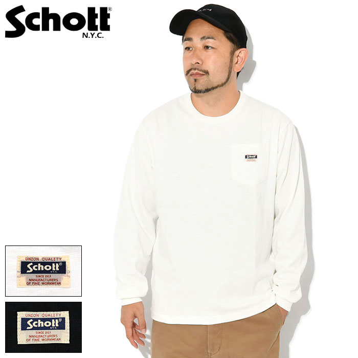 【ポイント10倍】ショット Schott ロンT Tシャツ 長袖 メンズ ワーク ラベル ポケット ( Schott Work Label Pocket L/S Tee ポケT ティーシャツ T-SHIRTS ロング ロンティー 長袖Tシャツ カットソー トップス メンズ 男性用 7825930004 3123129 ) ice field icefield