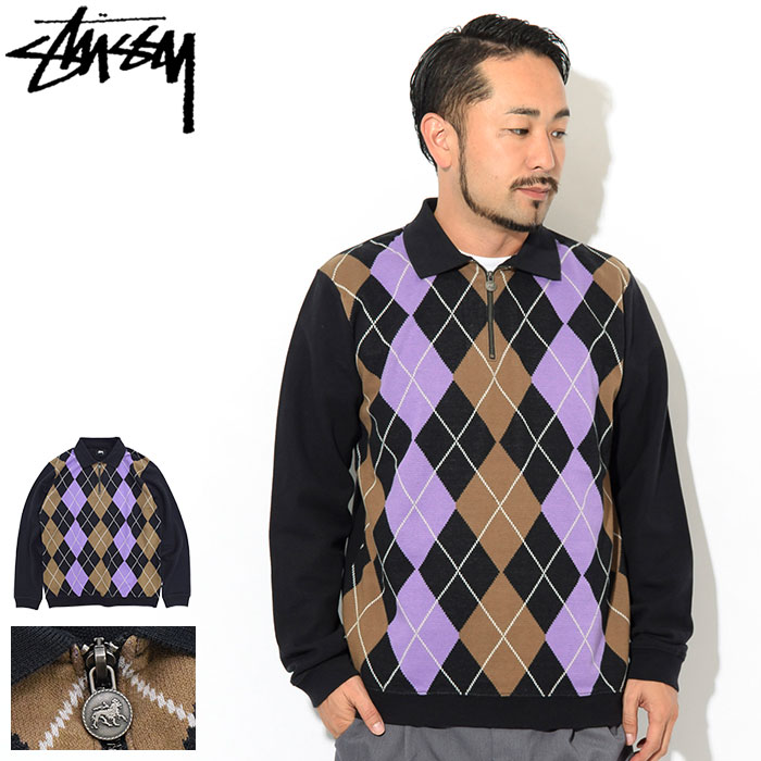 ステューシー STUSSY ポロシャツ 長袖 メンズ Argyle Zip ( stussy polo ジップ ポロ・シャツ トップス メンズ 男性用 1140159 USAモデル 正規 品 ストゥーシー スチューシー )