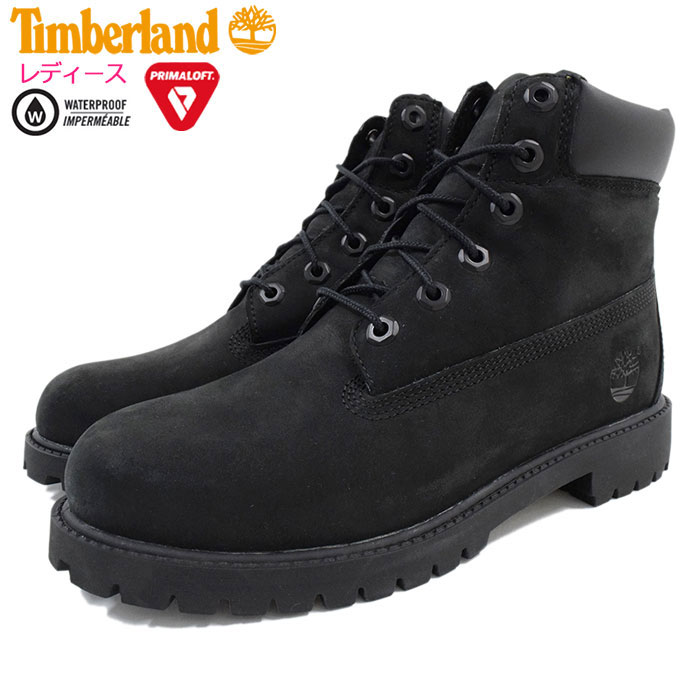 ティンバーランド Timberland ブーツ キッズモデル レディース対応サイズ ジュニア 6インチ プレミアム ウォータープルーフ Black Nubuck 