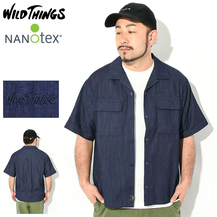ワイルドシングス WILD THINGS シャツ 半袖 メンズ デニム オープンカラー ( WILD