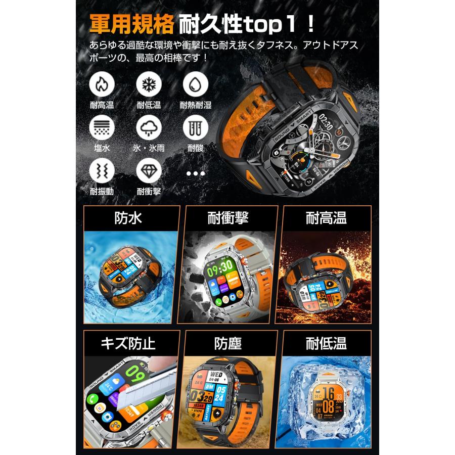 スマートウォッチ 軍用規格 2.13インチ 通...の紹介画像3