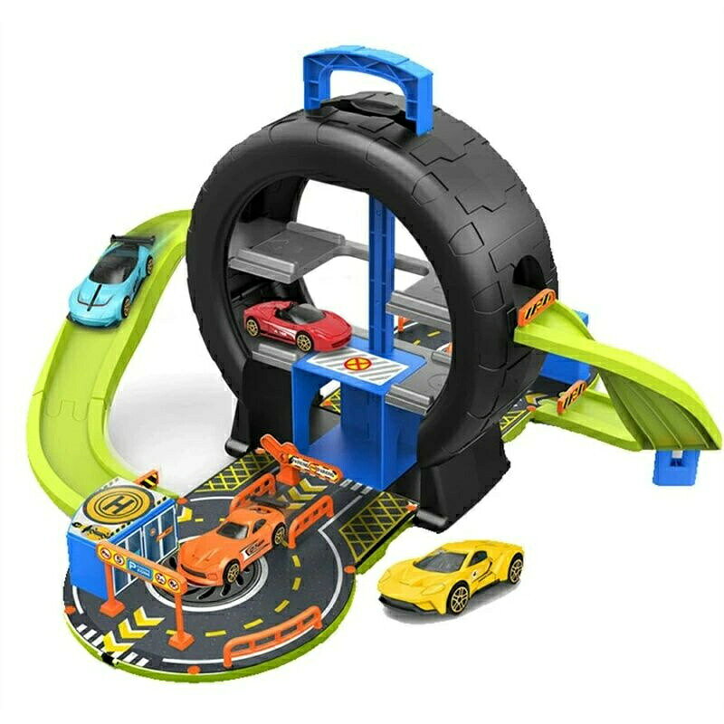 アイスレースの車レール レールセット ミニカー4台セット 男の子 駐車場 汽車 軌道 模型組み立て 室内遊び おうち時間 ごっこ遊び おままごと 知育 3歳 4歳 5歳 お誕生日 誕生日プレゼント こどもの日 ギフト 入園祝い｜アングル2