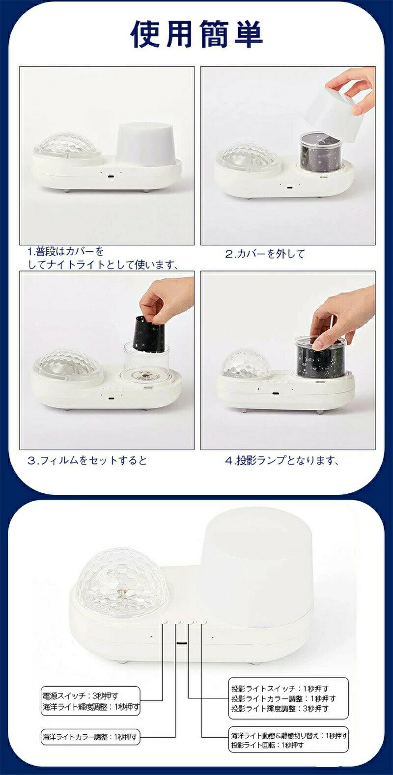 「スーパーセール期間中　10倍ポイントGET」プラネタリウム 家庭用 子供 海洋プロジェクター プロジェクター ライト 星空ライト 3D投影 6種類投影映画 ベッドサイドランプ 常夜灯 ロマンチック雰囲気作り 星空投影 スターナイトライト プレゼント 誕生日ギフト 3