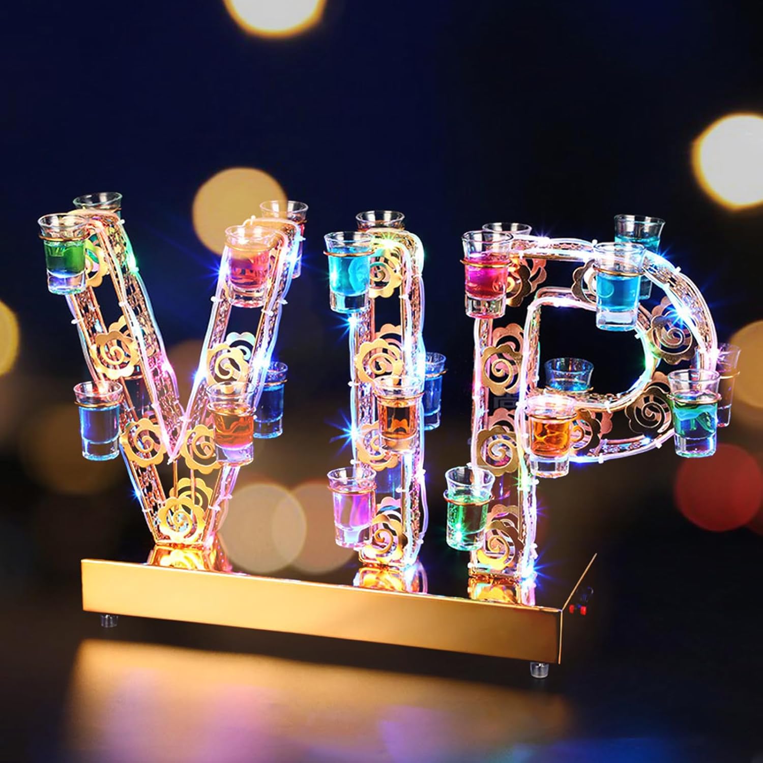 LED酒グラス棚 VIP酒カップホルダー 24カップ付き LED酒ボトル棚 酒グラススタンド バーホテルLED酒棚 ..