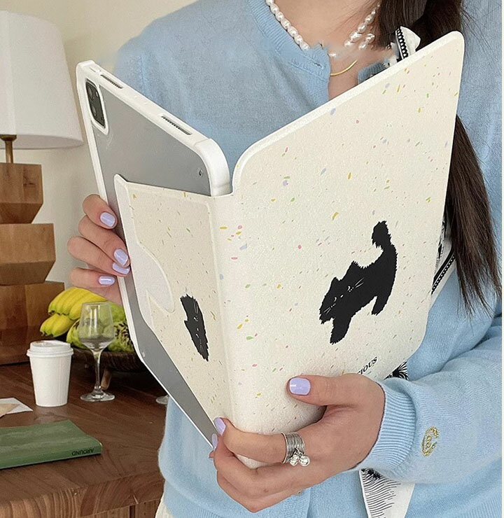 Rakuten - iPad ケース アイパットケース iPad 第11世代 iPad Air ハードケース 手帳型 変形対策 ホワイト 猫 マグネット装着 タッチペン収納付き 三つ折り 自動スリープ 落下対策 耐衝撃