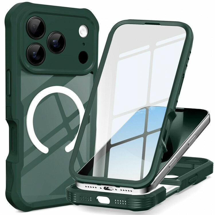 Rakuten - iPhone17 Pro Max ケース 強化ガラスフィルム内蔵 360度全面保護 耐衝撃 超強力マグネット吸着 フルボディカバー カメラ保護付き MagSafe対応