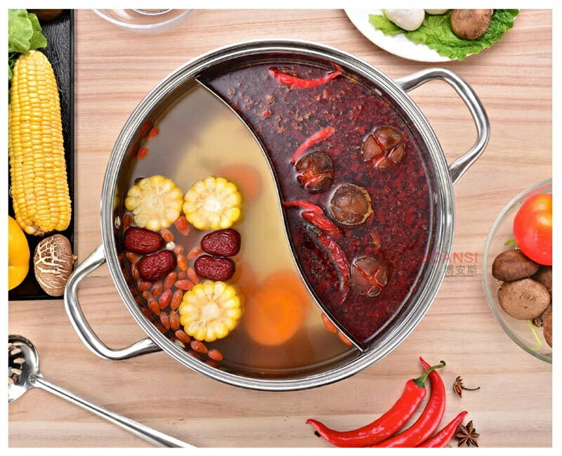 仕切り鍋 鍋 鴛鴦火鍋 2色火鍋 二味鍋 ステンレス 火鍋 IH対応 火鍋風仕切り鍋 おしどり鍋 仕切り 付き 2食 鍋 しゃぶしゃぶ鍋 32cm 送料無料