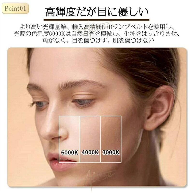 女優ミラー 卓上ミラー ライト付き 大きい 丸型 三色調光 鏡 led ライト付きミラー 化粧鏡 おしゃれ led ライト付き メイク アップ ミラー 充電式 贈り物 新居 [3]