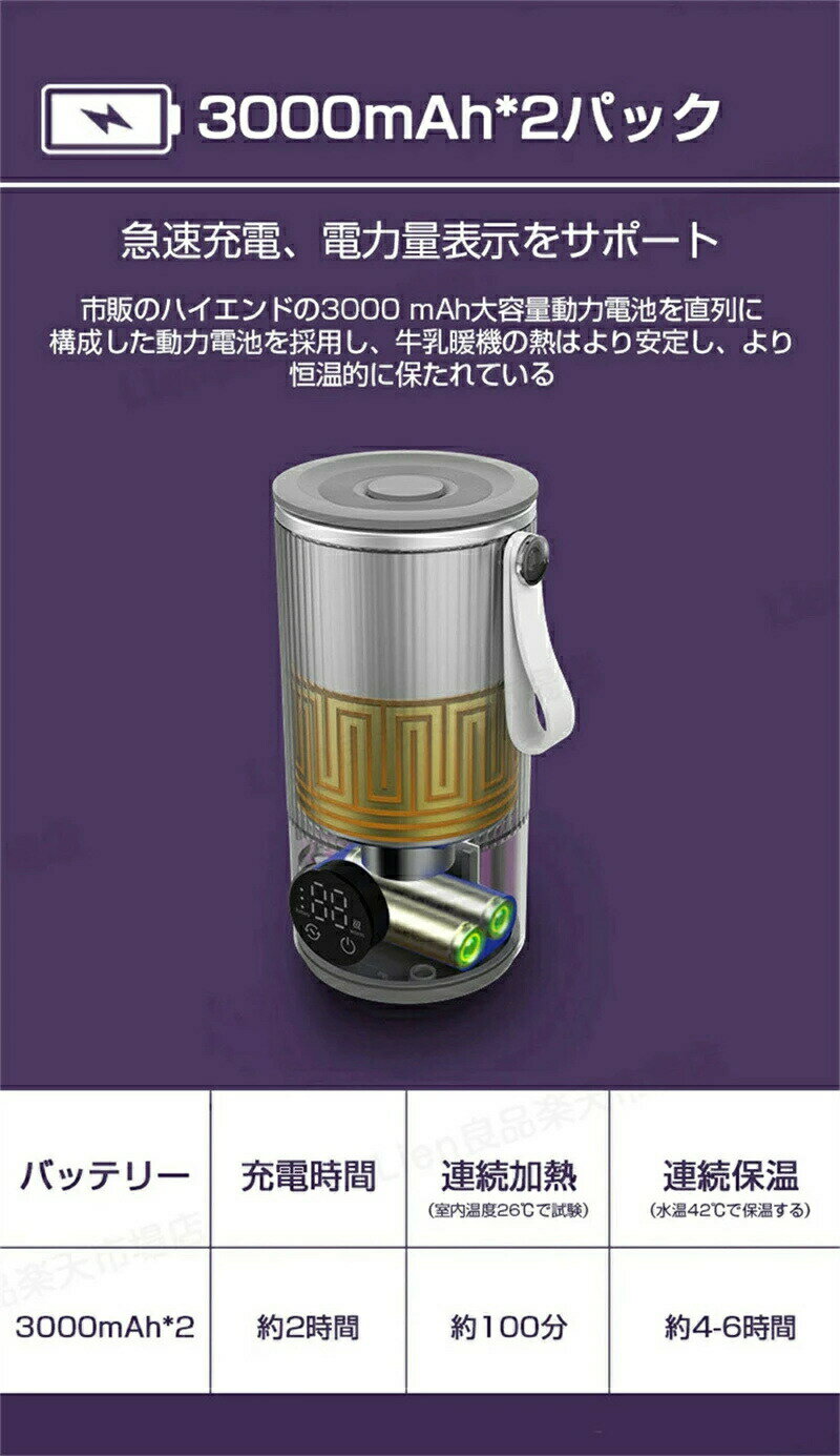電気ケトル 速熱 カップ ウォーマー USB充電 加熱 保温 LCDディスプレイ 電気ポット キッチン用 水筒 車載用 プレゼント 敬老の日 6段階温度調整 大容量バッテリー 軽量 ポータブル 急速充電 お湯 湯沸かし