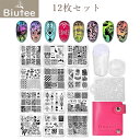 ネイルイメージプレートセット 12枚 Biutee ネイルプレート 1スタンプ 1スクレーパー 1カードバッグ ネイルステンシル ネイルプレート 正方形