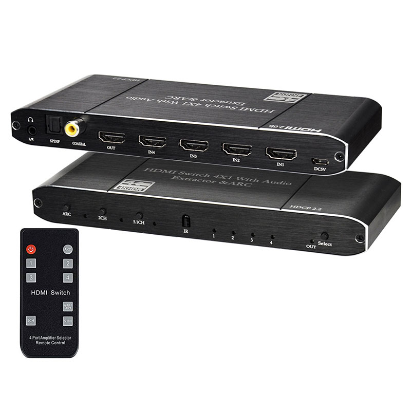 HDMI切替器 4入力1出力 4k 60HZ HDR対応 HDCP2.2 自動切替 音声分離 PS4pro動作確認済み 光ファイバー Dolby/DTS 5.1オーディオ対応