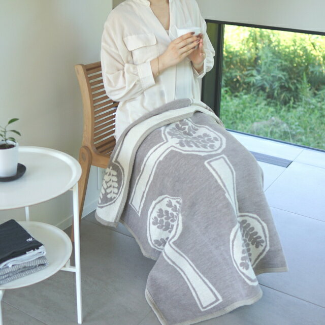 Cotton Blankets - KLIPPAN クリッパン シュニール コットン ハーフ ブランケット FOREST SPOON フォレストスプーン グレージュ 90cm X 140cm 北欧 ラトビア製