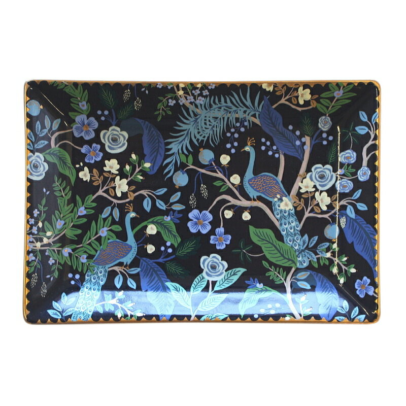 ライフルペーパー キャッチ トレイ ピーコック 角型 長方形 金箔縁取り 陶磁器 動物 おしゃれ 新品 ア..