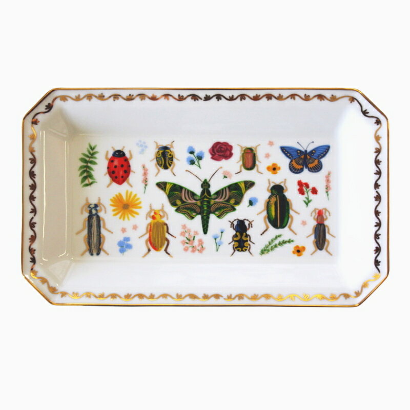 ライフルペーパー ラージ キャッチ トレイ キュリオ 角型 長方形 金箔縁取り 陶磁器 昆虫 おしゃれ 新..