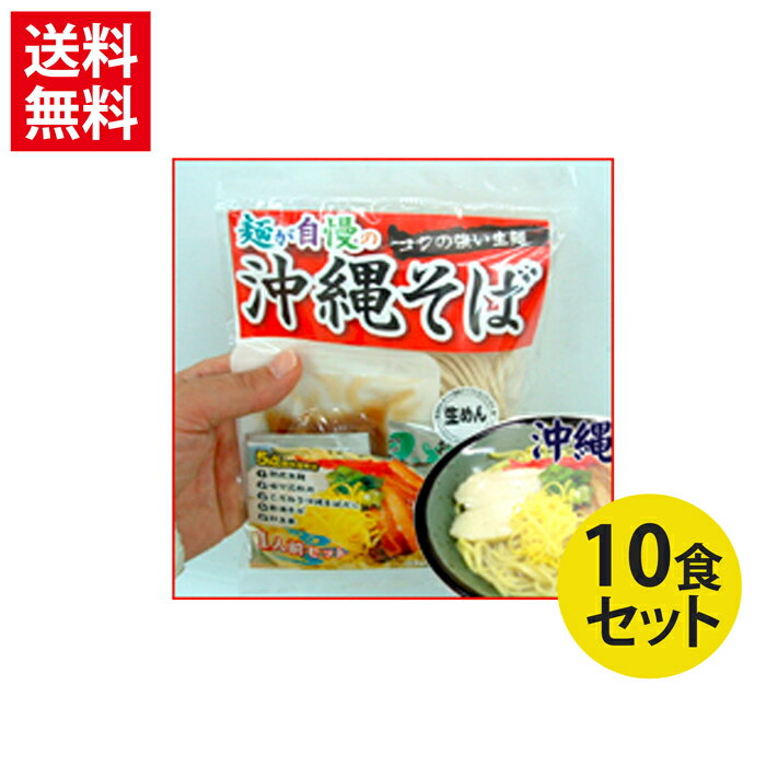 【沖縄そば】具材付き5点詰め合わせ（味付き三枚肉、紅生姜、乾燥ねぎ、めん、スープ）×10食セット