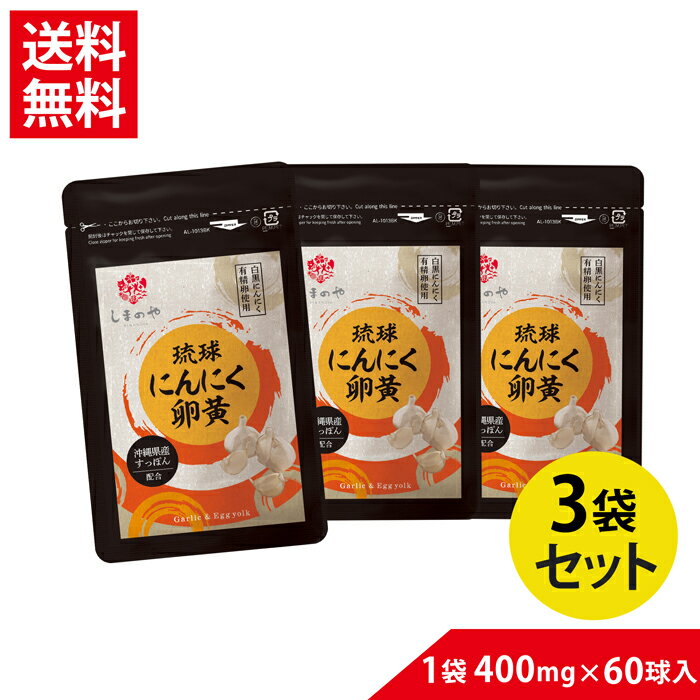 お得な3袋セット5％OFF 琉球 にんにく卵黄【送料無料】 400mg×60球（約1ヵ月分）しまのや 白にんにく 発酵黒にんにく 有精卵黄 すっぽん スクワレン 健康 食事 仕事 ヘルスケア