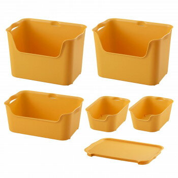 収納ケース　katasu(カタス)　ハコ　6個セット(S×2・L×2・M×1・フタ×1)　YE・イエロー【同梱・代引き不可】