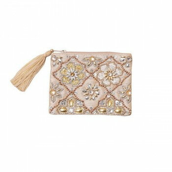 東京かんかん ビーズ刺繍フラットポーチ ベージュ M42-1175BE【同梱・代引き不可】