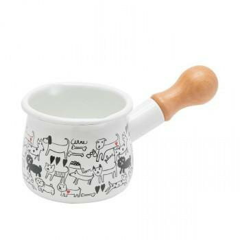 豊琺瑯 Plune.(プルーン) ホーロープチミルクパン(ガス火専用) WT・ホワイト モノトーンドッグ TYJ-730【同梱・代引き不可】