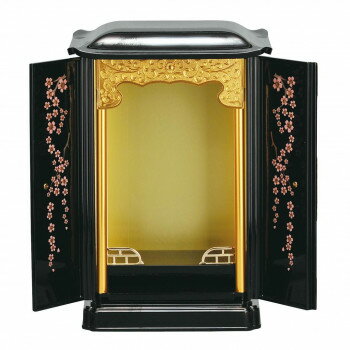 厨子型ミニ仏壇 大 黒(内金) 蒔絵 桜 310287035x021【同梱・代引き不可】