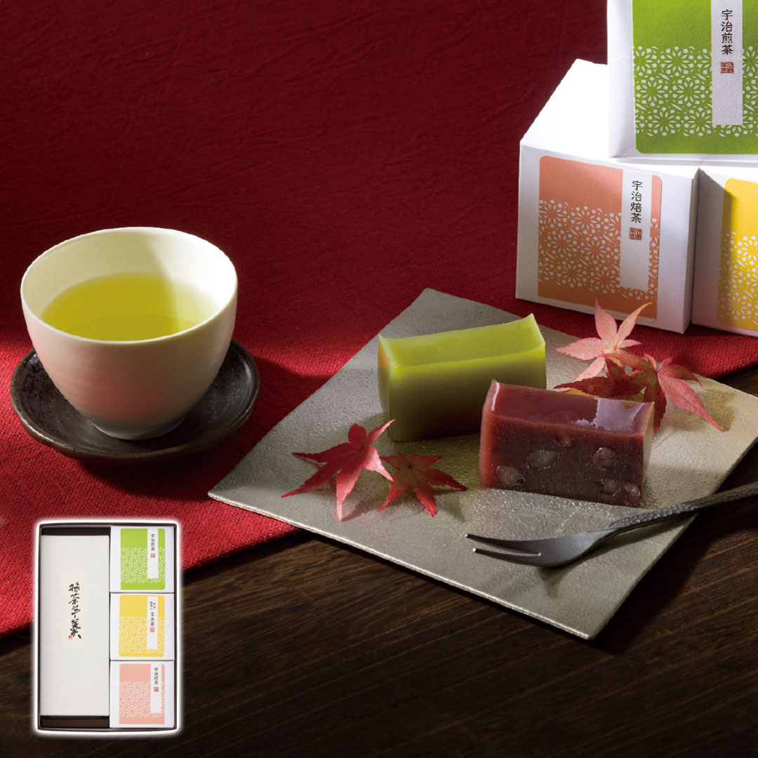 絹ごし羊かん(抹茶)1本・宇治茶セット お歳暮 冬ギフト 谷常製菓 冬の贈り物 年末ギフト 感謝の贈り物 ..