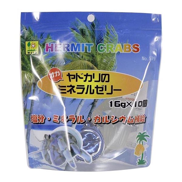 ※代金引換決済はご利用いただけません。※メーカー直送品の為、配送日時指定・キャンセル・返品不可。・広告文責(イー・エム・エー株式会社 TEL 022-451-8721)■商品内容【ご注意事項】この商品は下記内容×5セットでお届けします。オカヤドカリは熱帯から湿帯地方にかけての沿岸近くに生息しており、渚の掃除人と呼ばれる程で、基本的に雑食で魚の肉からフルーツ、野菜など何でも食べています。 また陸生ではありますが、オカヤドカリは生命維持の為、ミネラルやカルシウムなども欠かせません。オカヤドカリのミネラルゼリーは、カルシウム・マグネシウムなどを多く含む海水成分を人工的に再現したミネラル補給ゼリーです。■商品スペック■原材料ぶどう糖果糖液糖、ゲル化剤(増粘多糖類)、塩化ナトリウム、塩化マグネシウム、炭酸水素ナトリウム、塩化カルシウム、塩化カリウム、硝酸マグネシウム、クエン酸Naなど■給与方法 ・ゼリーのフィルムをはがし、エサ入れなどの容器に移して与えて下さい。 ・残ったゼリーは痛む前に取り除いて新しいゼリーを与えて下さい。■賞味／使用期限(未開封) 36ヶ月■賞味期限表記 2：yyyy/mm■原産国または製造国 日本■ 一般分類 2：食品(総合栄養食以外)■保管方法 ・口をしっかりと閉じ幼児の手の届かない所に保管してください。 ・開封後は賞味期限の有無にかかわらず早めにご使用下さい。 ・直射日光の当たるところや火気の近く高温多湿なところは避けて保管して下さい。■諸注意 ・本品はオカヤドカリ専用ゼリーです。他の目的には使用しないで下さい。 ・幼児が直接与える時は保護者の方が付き添うようにして下さい。■送料・配送についての注意事項●本商品の出荷目安は【1 - 5営業日　※土日・祝除く】となります。●お取り寄せ商品のため、稀にご注文入れ違い等により欠品・遅延となる場合がございます。●本商品は仕入元より配送となるため、沖縄・離島への配送はできません。