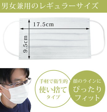 【4月下旬頃入荷予定】 マスク 使い捨て 50枚セット (1枚79円) 大人用 レギュラーサイズ 男女兼用 ホワイト 白 三層構造 日本国内発送 プリーツタイプ フェイスマスク 不織布マスク