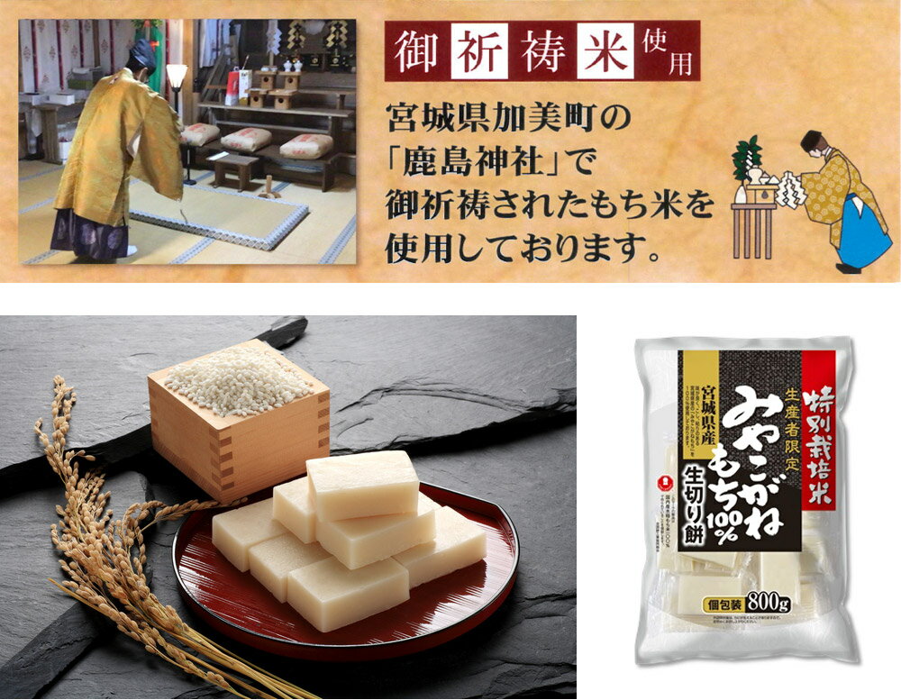 神社で御祈祷されたもち米 きりもち 宮城 食品 グルメ お正月 新年　切り餅 選べるセット 特別栽培米 宮城県産 みやこがねもち 800g 個包装 御祈祷米 生産者限定 もち 餅 切餅 生切り餅 生切餅 お餅 おもち 切りもち 食品