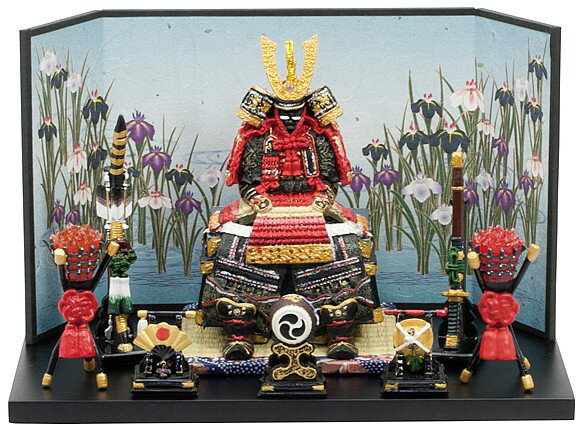 鎧大赤平飾り 和紙屏風・菖蒲 （毛バタキ付） 五月人形 大鎧 鎧飾り