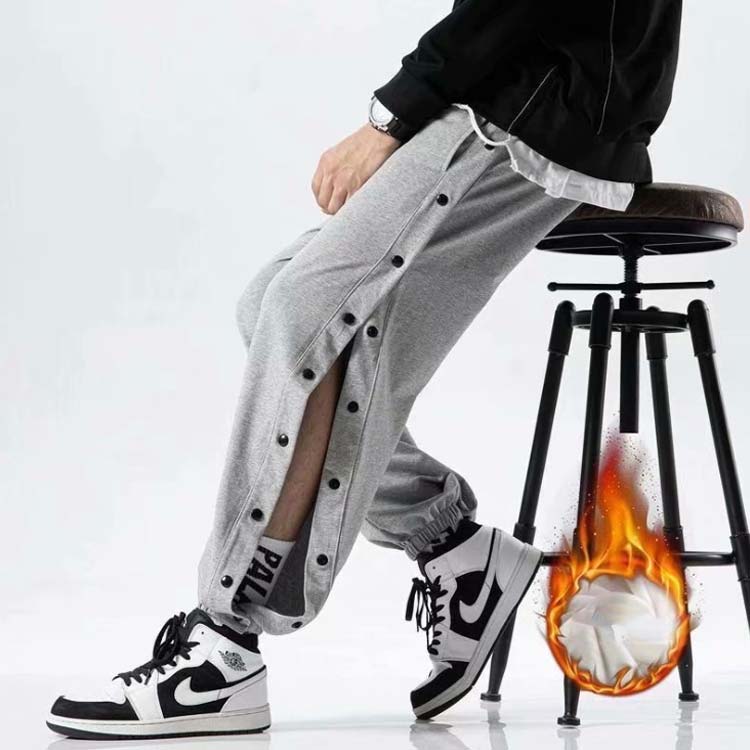 ジュニア サイドボタン バスケットボールパンツ サイドライン 長ズボン バスケットパンツ ジャージ 裾ボタン 裾ボタン 裏起毛 冬 下 スナップボタン ロングパンツ キッズ 防寒 スナップボタン 女の子 男性 女性 メンズ レディース バスパン