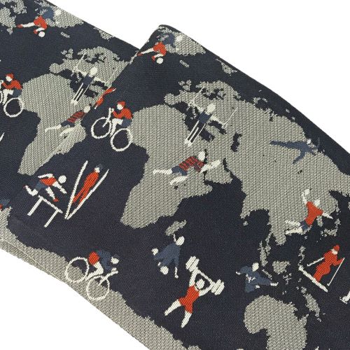 大人気商品おりびと半幅帯 織美桐　半巾帯　日本製　リバーシブル半幅帯　正絹　絹100％　オリンピック　スポーツ　パラリンピック　紺　世界地図のサムネイル