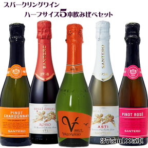 スパークリングワイン ハーフサイズ 5本飲み比べセット 375ml×5本 送料無料(一部地域を除く) 白 赤 ロゼ イタリア チリ　ギフト プレゼント