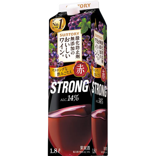 赤ワイン ミディアムボディ やや辛口 サントリー酸化防止剤無添加のおいしいワイン。ストロング 赤 1800ml 1.8L 紙パック　ギフト プレゼント(4901777328921)のサムネイル