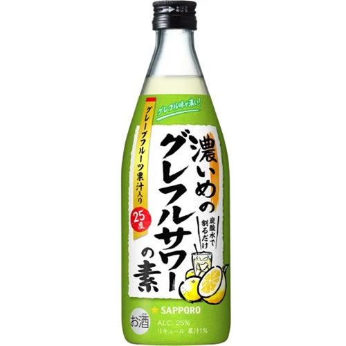 居酒屋で手で搾ったような、果実感溢れるグレープフルーツ味が濃いめのグレフルサワーの素 グレープフルーツのジューシーな甘酸っぱさと、ほのかな苦味が特長のお酒です。 炭酸水を注ぐだけで、居酒屋の手で搾ったグレープフルーツサワーを想起させる、果実感あふれるグレープフルーツサワーが完成します。 お好きな時にお好きな割り方でお楽しみください。 ■原材料名：グレープフルーツ果汁、ウォッカ（国内製造）、糖類／酸味料、香料、苦味料、カラメル色素