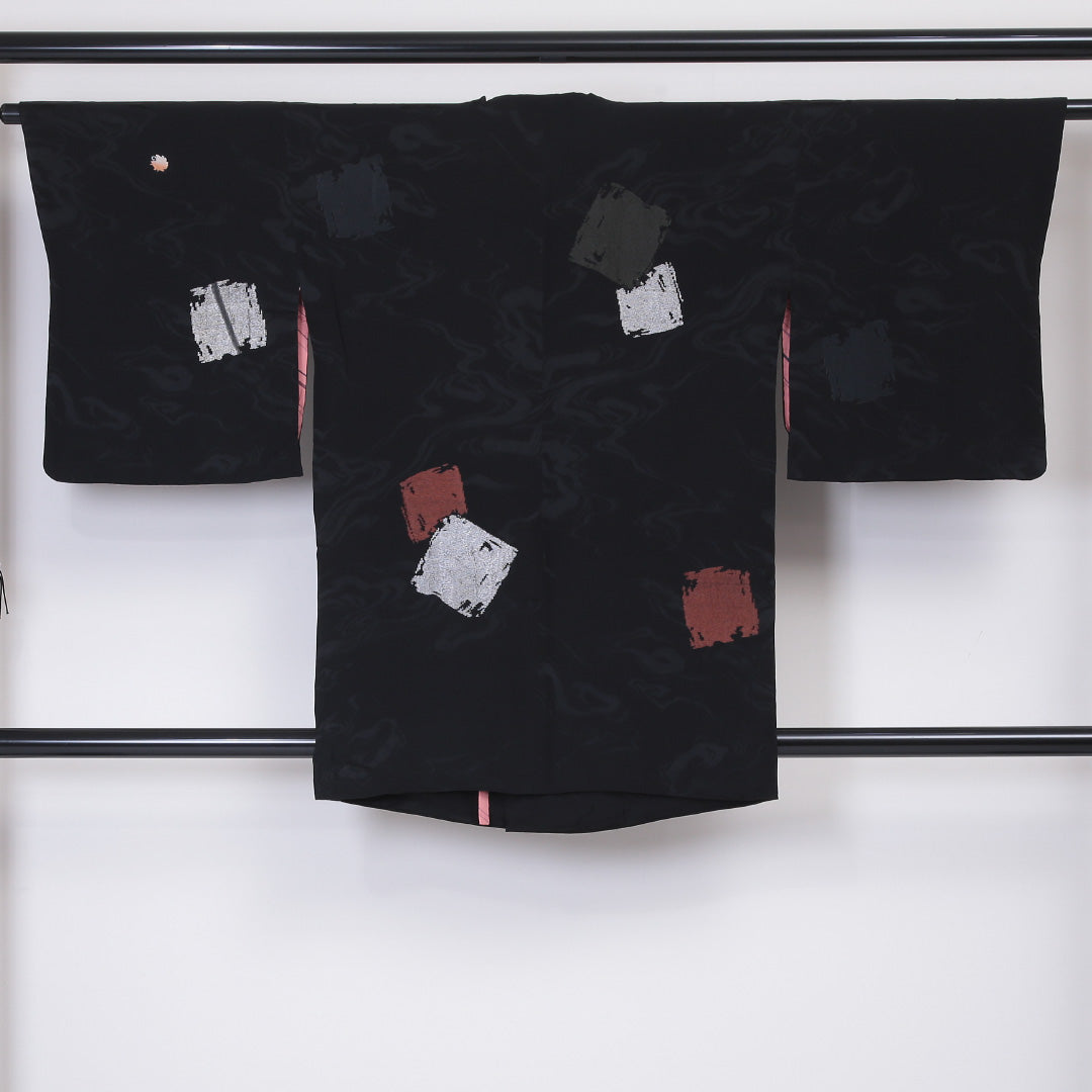 乐天商城 - アンティーク 道行コート 袷 身丈86cm 裄丈63cm 正絹 Aランク Sサイズ 家紋柄 刺繍 黒系 1263-05906