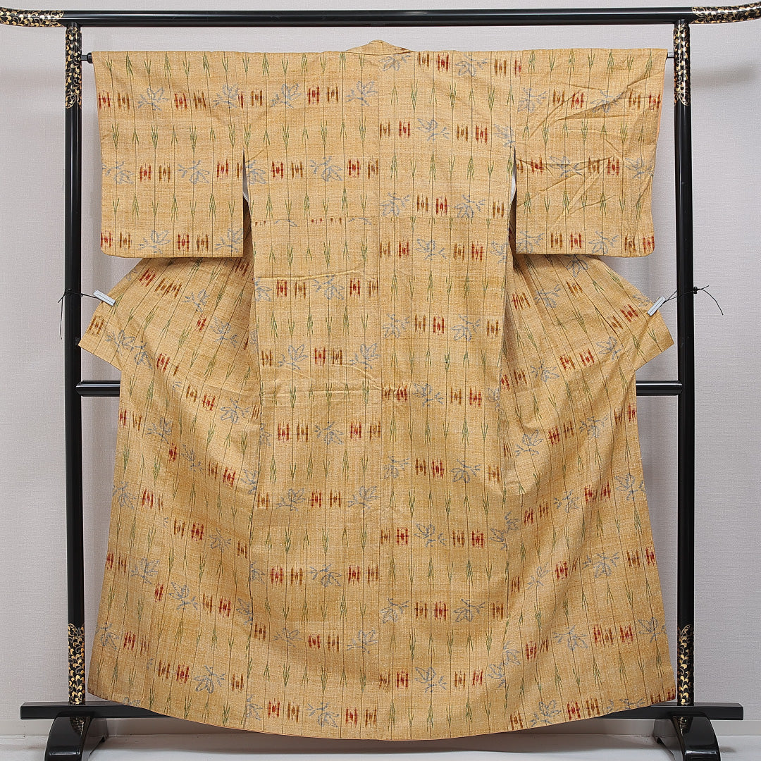 Rakuten - 紬 袷 身丈162cm 裄丈65cm 正絹 Sランク Lサイズ 広衿 カジュアル 花柄 ベージュ系 1216-16075