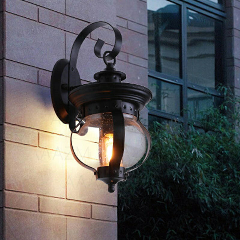 AAAZM ブラケットライト 屋外用 防水 防雨型 北欧 おしゃれ 玄関外灯 LED対応 屋外照明器具 壁付け 和風 レトロ ポーチライト ガラス 透明 丸形 球状 壁掛け照明 門灯 庭園 ガーデン 外壁 バルコニー ウォールライト エントランス照明 工業風 壁掛けライト 廊下 玄関 表札灯 [2]