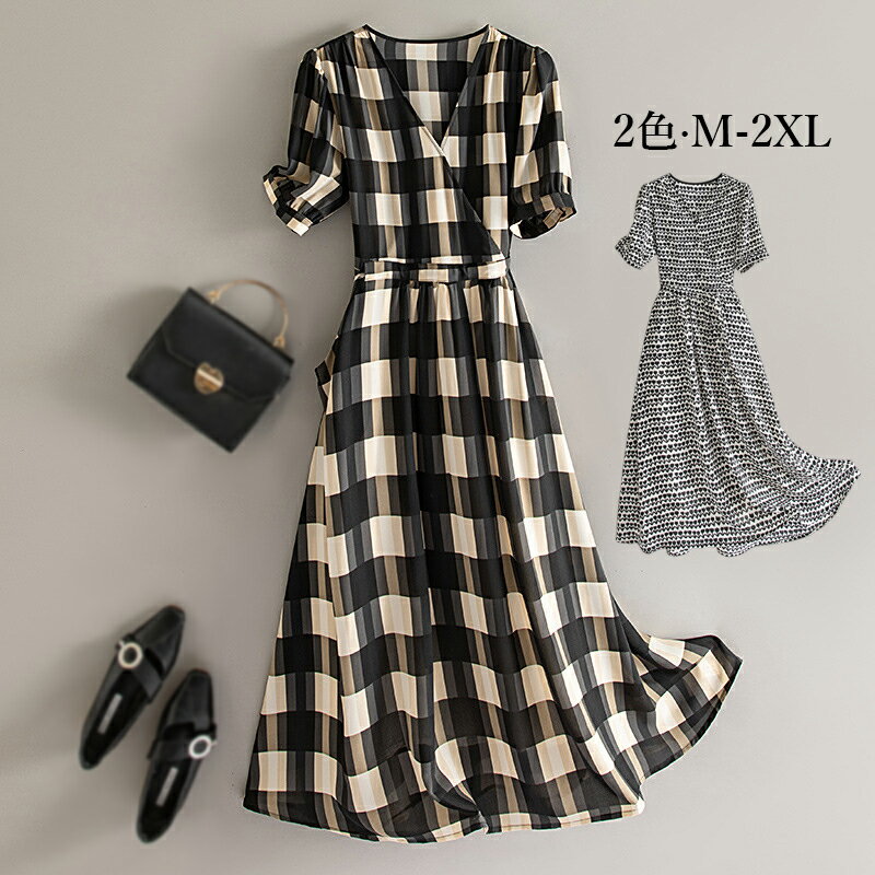 ワンピース サープリスネック 長袖 ロングワンピース レディース チェック柄 花柄 ミディ丈ワンピース 高校生 二次会 披露宴 カシュクールワンピース 結婚式 ...