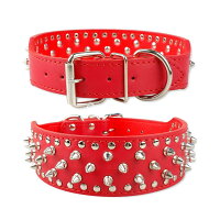 【全8色】スタッズ・スパイクレザー首輪カラー幅5cm(40cm-61cm)革【送料無料】中型犬〜大型犬用