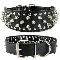 【全8色】スタッズ・スパイクレザー首輪カラー幅5cm(40cm-61cm)革【送料無料】中型犬〜大型犬用