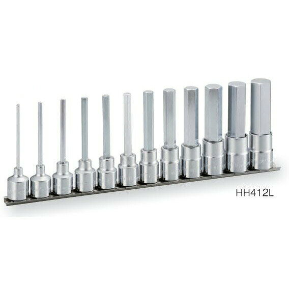 Tool Kits - TONE（トネ） ロングヘキサゴンソケットセット（ホルダー付） HH412L ●差込角12.7mm（1/2inch） ●ヘキサゴン ●ミリ
