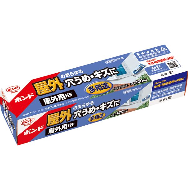 コニシの一覧はこちら商品サイズ(mm)D×W×H:5×19.1×3.9特長】屋外用、ほとんどの水性・油性塗料に対応硬化後の切削・研磨が可能ヒビ割れ・肉やせが少ない健康住宅対応水性【用途】屋外（タイル・コンクリート・石材・陶磁器・木材・金属・プラスチック）のあらゆる穴うめ・キズ補修に【商品サイズ】縦(mm)　5横(mm)　19.100000000000001高さ(mm)　3.9JANCD:4901490054138【銀行振込・コンビニ決済】等前払い決済予定のお客様へ当商品は弊社在庫品ではなく、メーカー在庫品です。在庫確認後に注文確認を行い、お支払いのお願いを送信させて頂きます。休業日、14:00以降のご注文の場合は翌営業日に上記手続きを行います。お時間が掛かる場合がございます。
