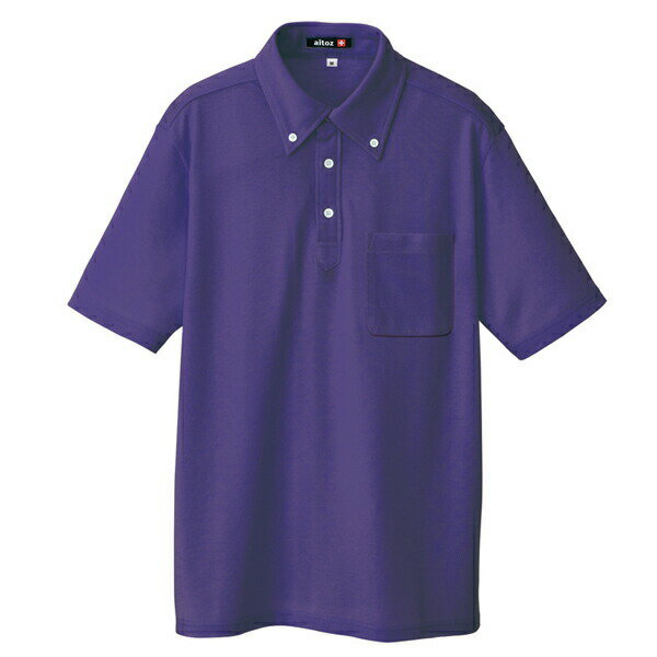 AITOZ（アイトス）:クールコンフォート半袖ボタンダウンポロシャツ （男女兼用） パープル S 10599 吸汗速乾 10599